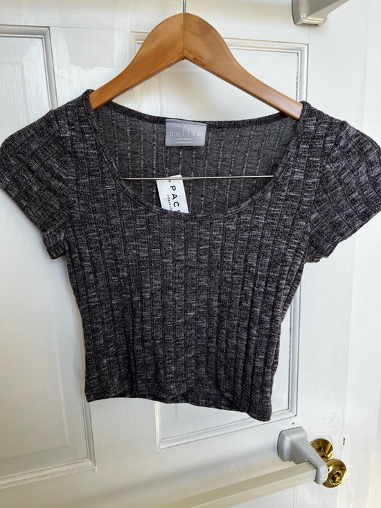 Nollie Tops - Nollie Charcoal Ribbed Scoop-Neck Crop Top